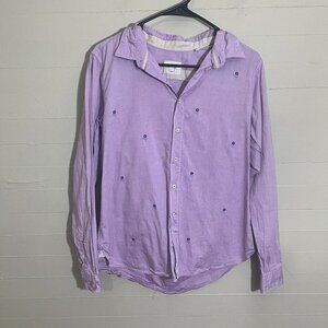 Fil Noir Italy Lilac Purple Floral Button Down Shirt 100% Cotton SZ 40